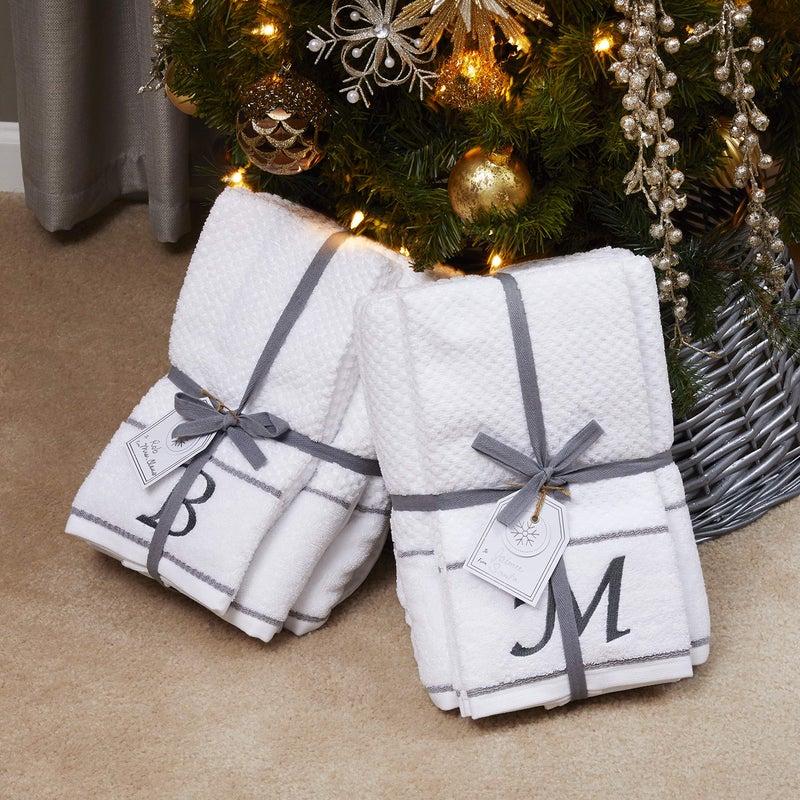 SKL Home by Saturday Knight Ltd. Monogram "K" Bath and Hand Towel Set, White, 4-pack - Image 5
